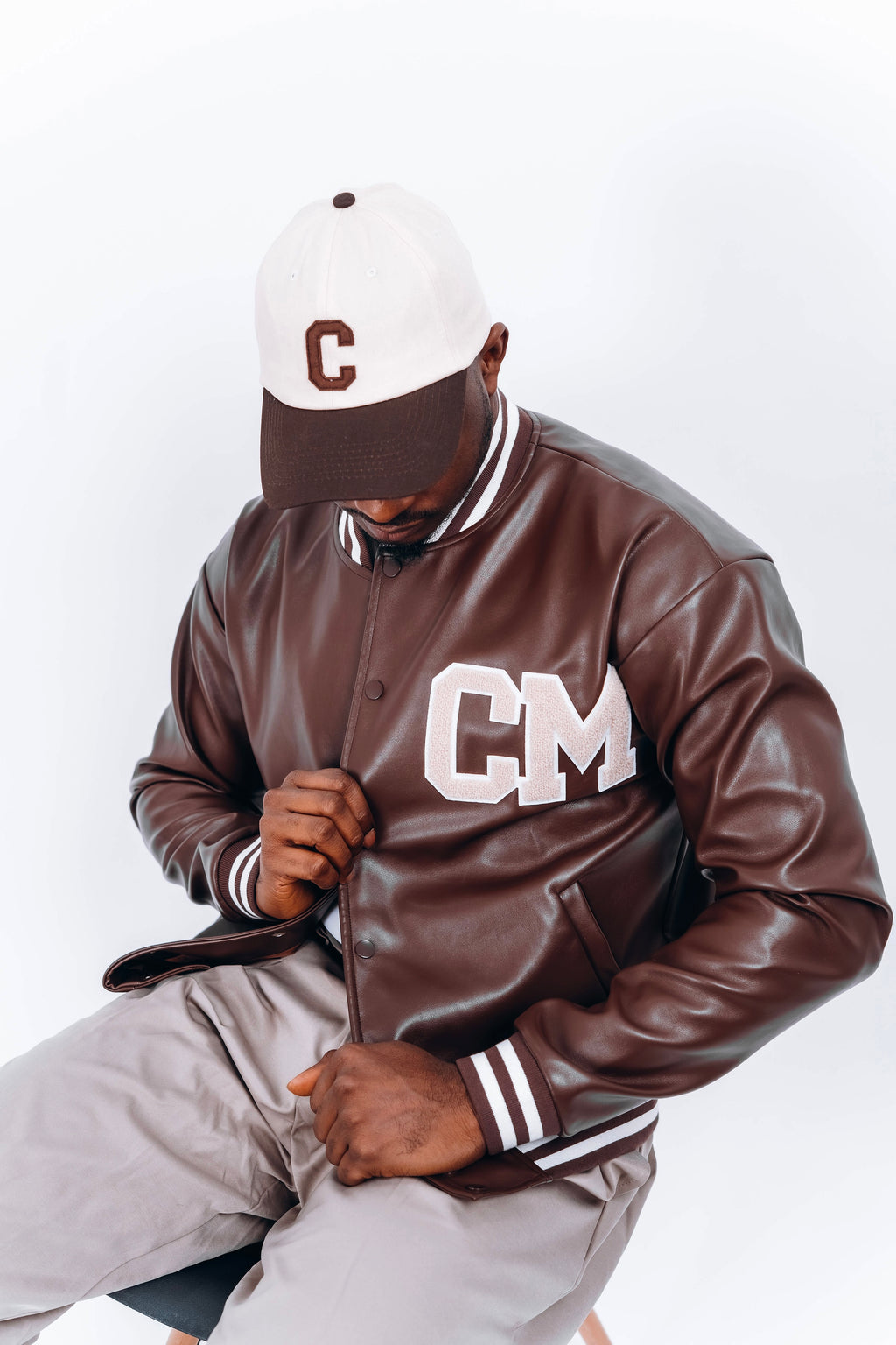 CM varsity jacket in chocolate brown