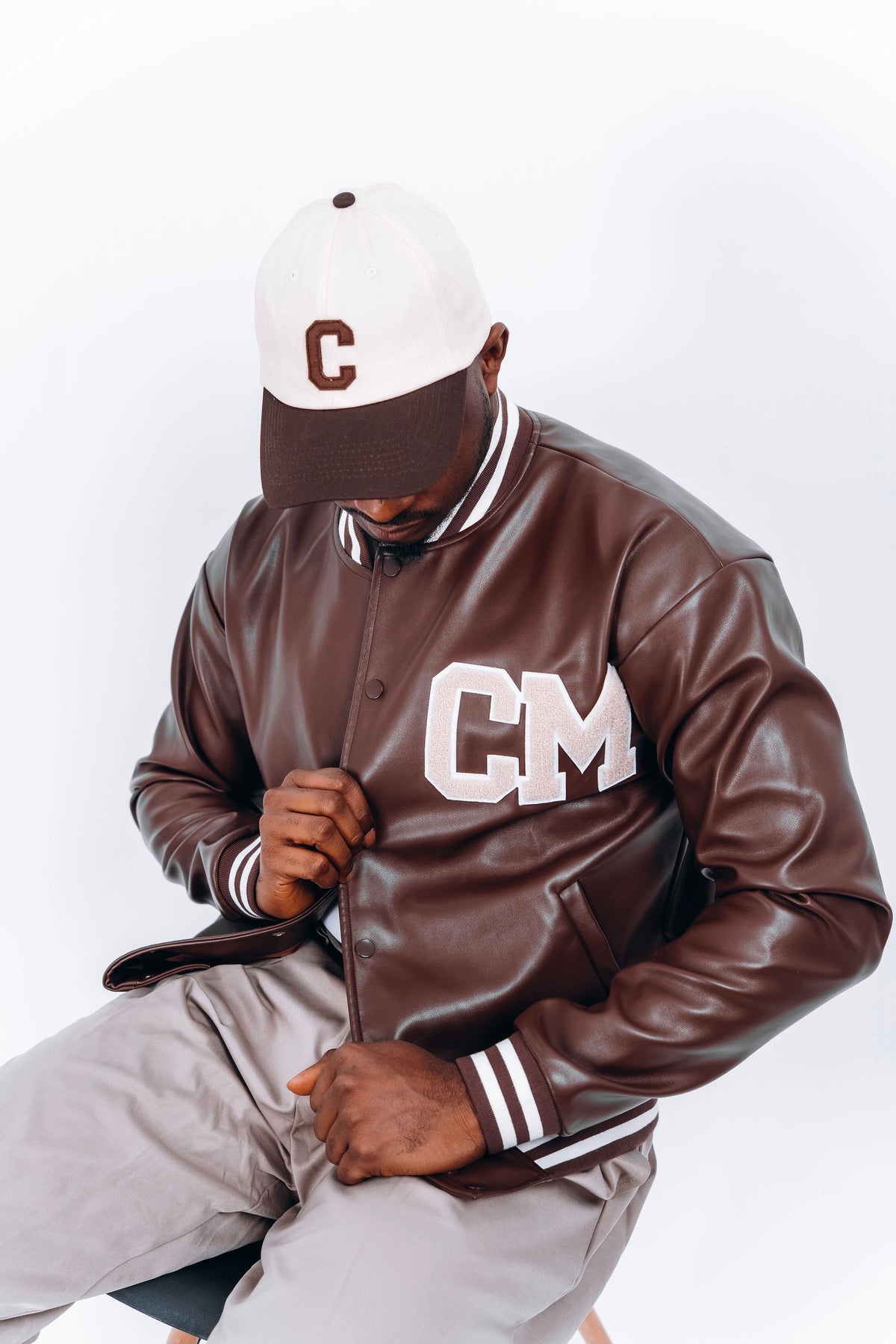 CM varsity jacket in chocolate brown