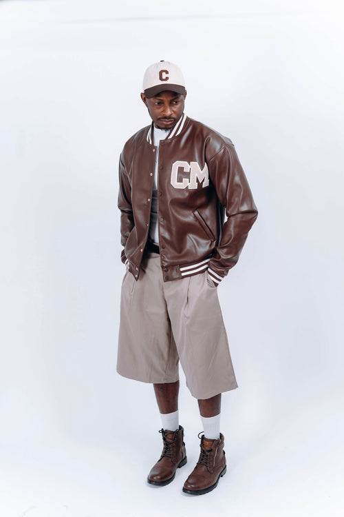 CM varsity jacket in chocolate brown