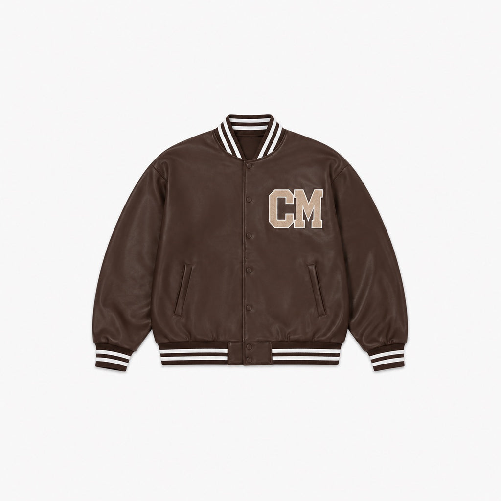 CM varsity jacket in chocolate brown
